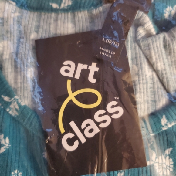 Art Class Teal blue/Green Floral Pullover Knit Kids Dress Size L 10-12 - Picture 9 of 15